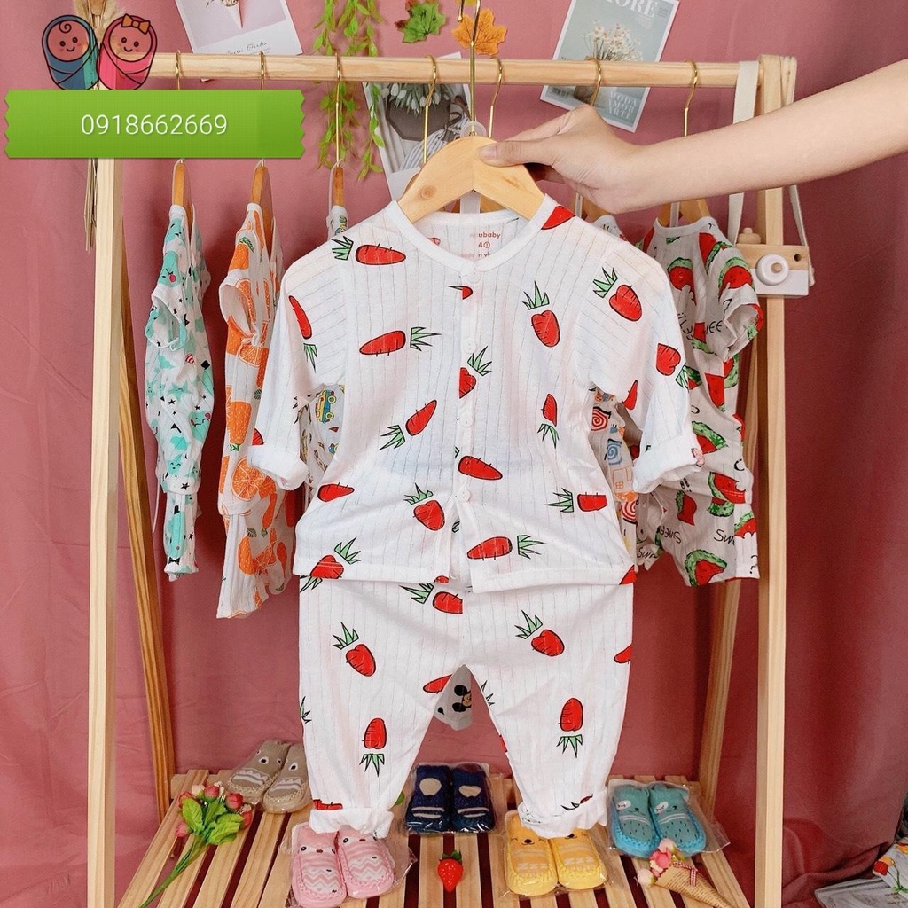 Bộ dài tay cotton giấy khuy giữa mẫu mới 2022 size 3-14kg