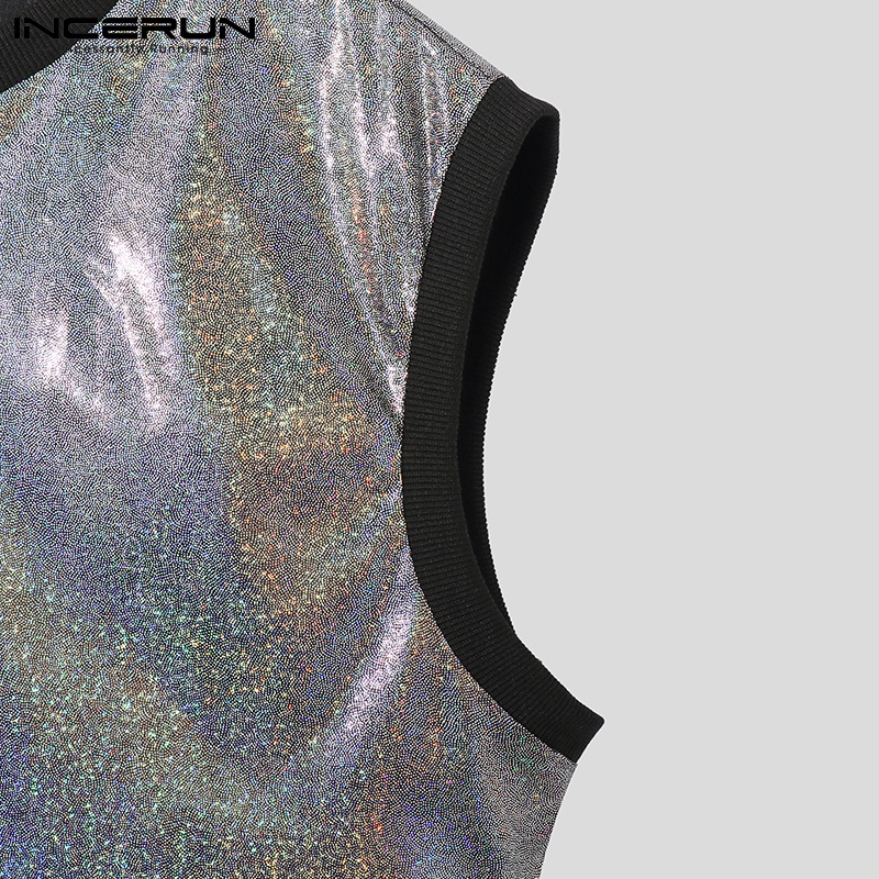 Áo lửng INCERUN sát nách phối kim sa lấp lánh cho nam