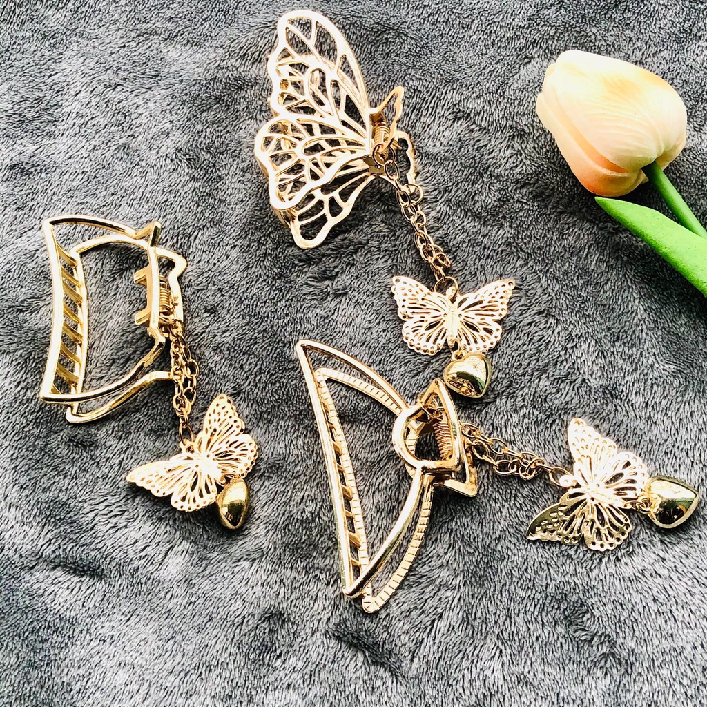 Kẹp tóc càng cua hình bướm gắn dây tua rua phong cách Hàn Quốc dành cho nữ.