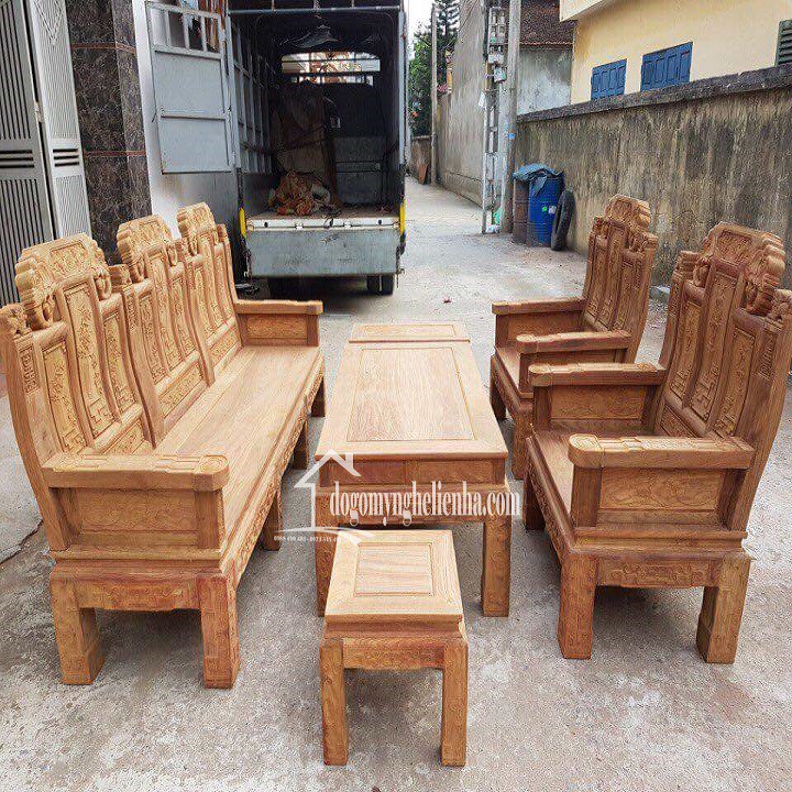 Bộ Bàn Ghế Như Ý Chương Voi 6 món cột 10 Gỗ Hương Vân