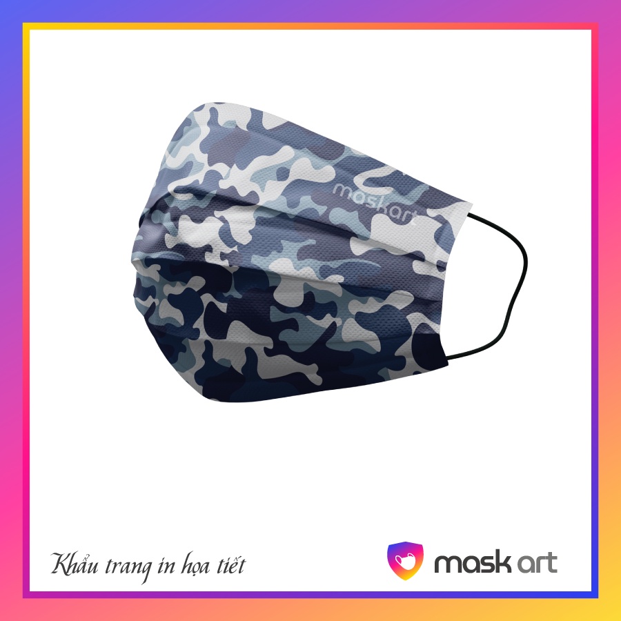 Khẩu trang in hình họa tiết camo xanh 4 lớp MASKART