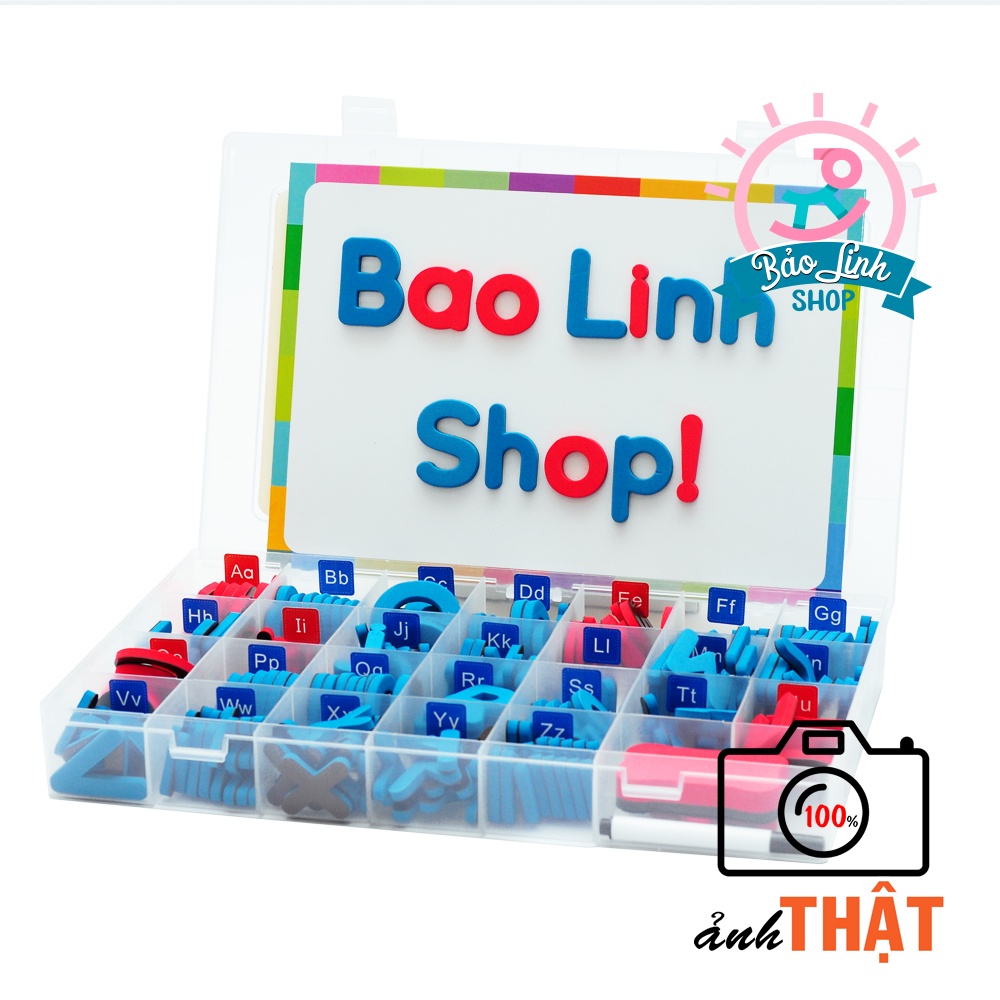Bộ 208 chữ cái Tiếng Anh có nam châm CHUẨN Montessori - Phân biệt nguyên âm, phụ âm TẶNG thêm bảng từ, kèm khay đựng