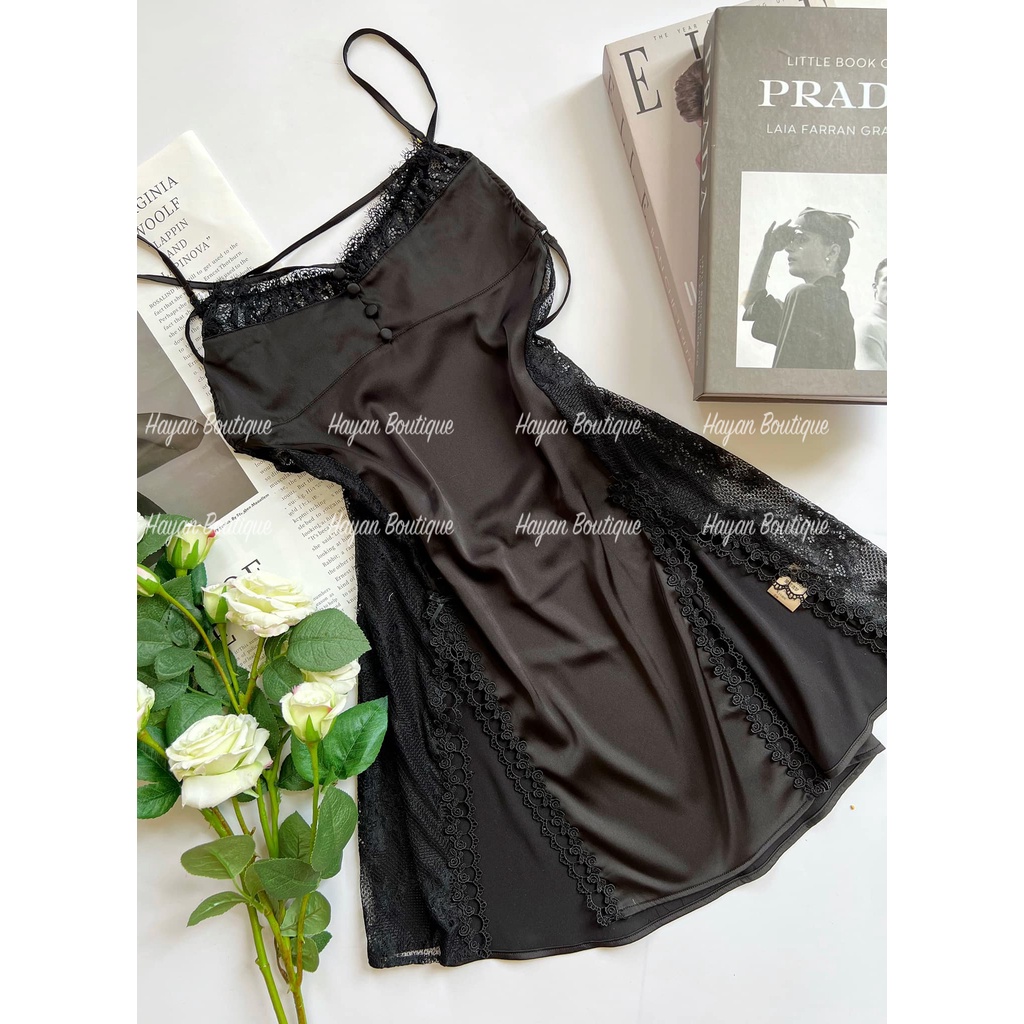 HT78 Váy ngủ sexy lụa xẻ đùi 2 bên siêu hách dáng, đầm ngủ 2 dây mặc nhà gợi cảm HT78