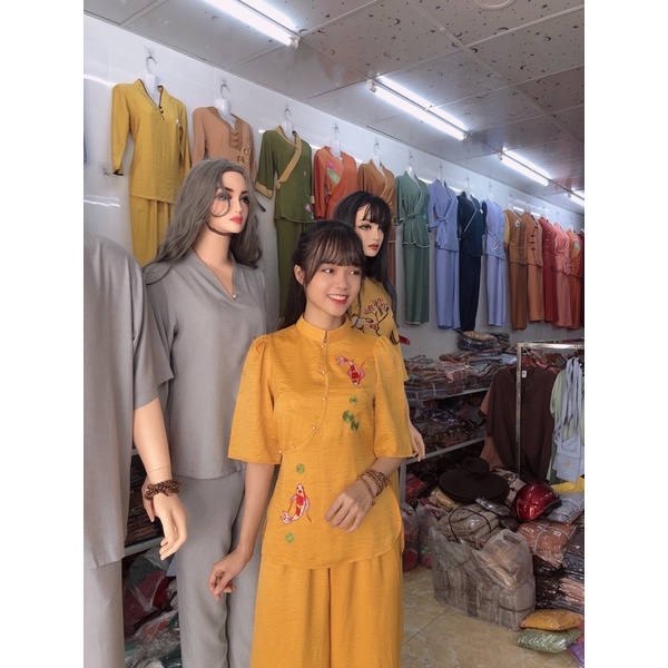 thời trang nữ_ mẫu cá ngọc hottrend_ đồ lam đi nữ đi chùa