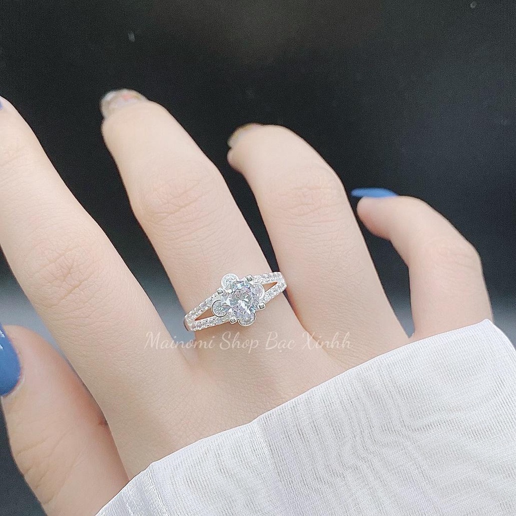 Nhẫn nữ hoa sao 4 cánh viền 2 hàng đá MAINOMI sang xịn quyến rũ