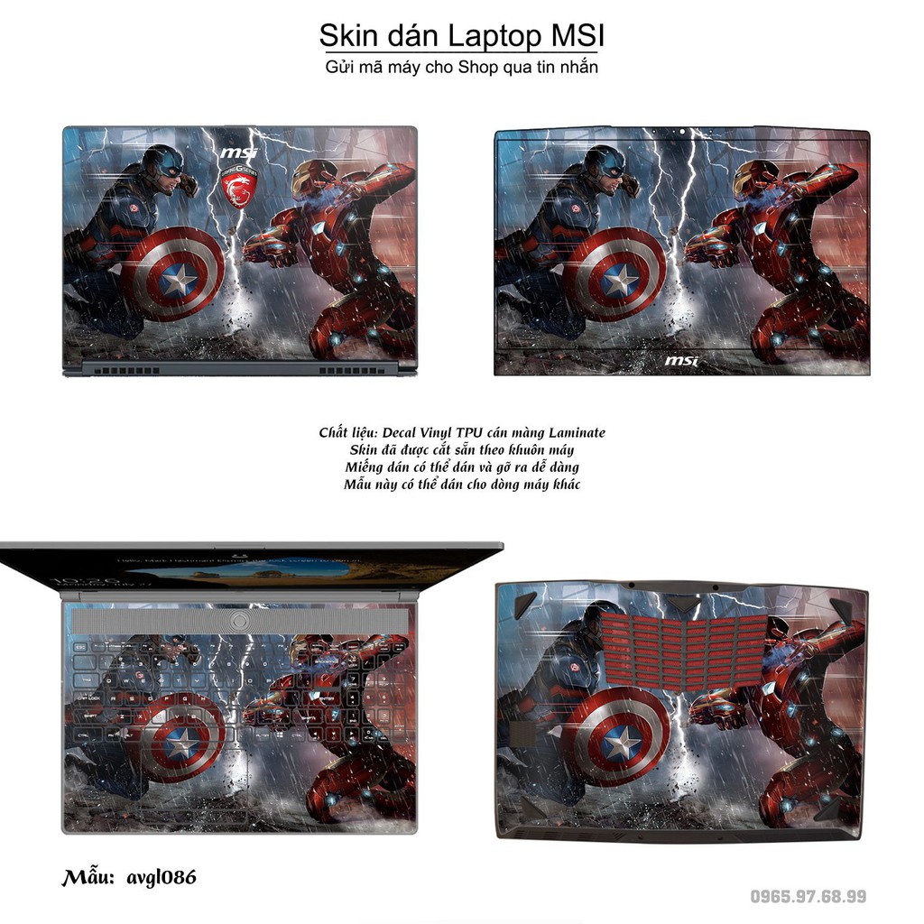 Skin dán Laptop MSI in hình Avenger nhiều mẫu 4 (inbox mã máy cho Shop)