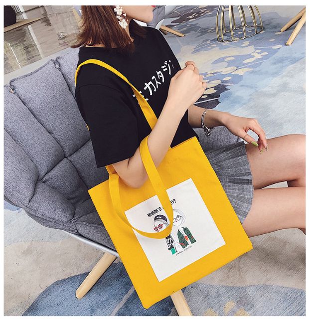 {XẢ HÀNG NGHỈ BÁN} Túi tote in hình 2 cô gái