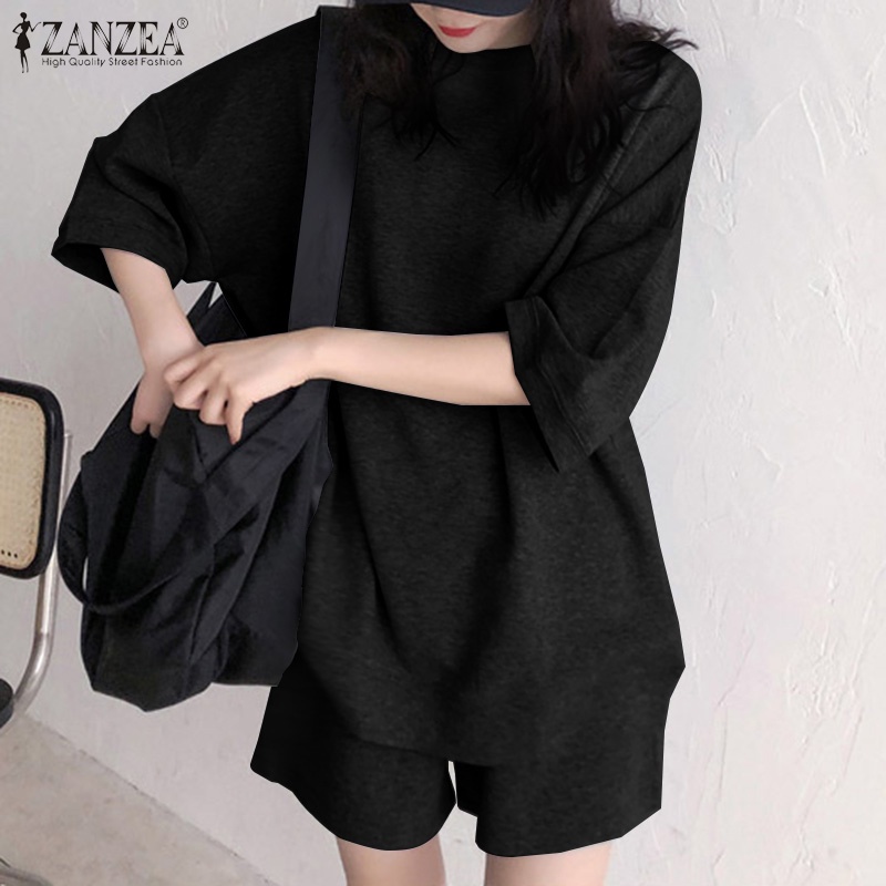 Set đồ ZANZEA gồm áo thun ngắn tay cổ tròn + quần short thời trang cho nữ