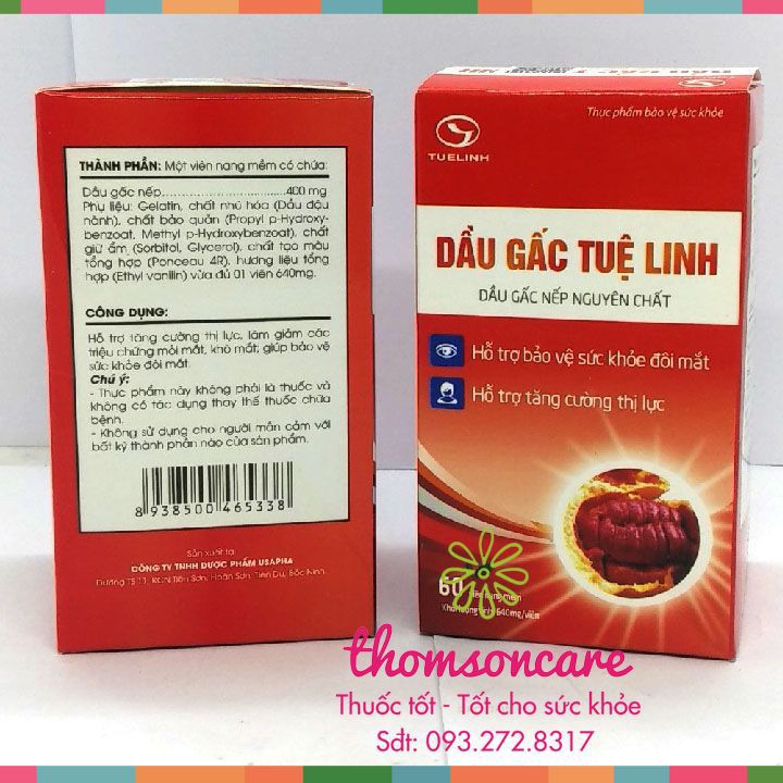 Dầu gấc Tuệ Linh - Giúp sáng mắt đẹp da - Chính hãng Tuệ Linh - Mẫu mới, hộp 60 viên - KM mua 5 tặng 1