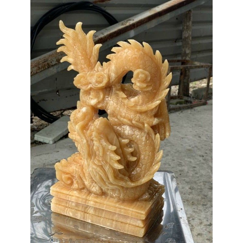 Cặp Rồng Đá Ngọc Hoàng Long & Ngọc Xanh Onyx cao 15cm và cao 20cm