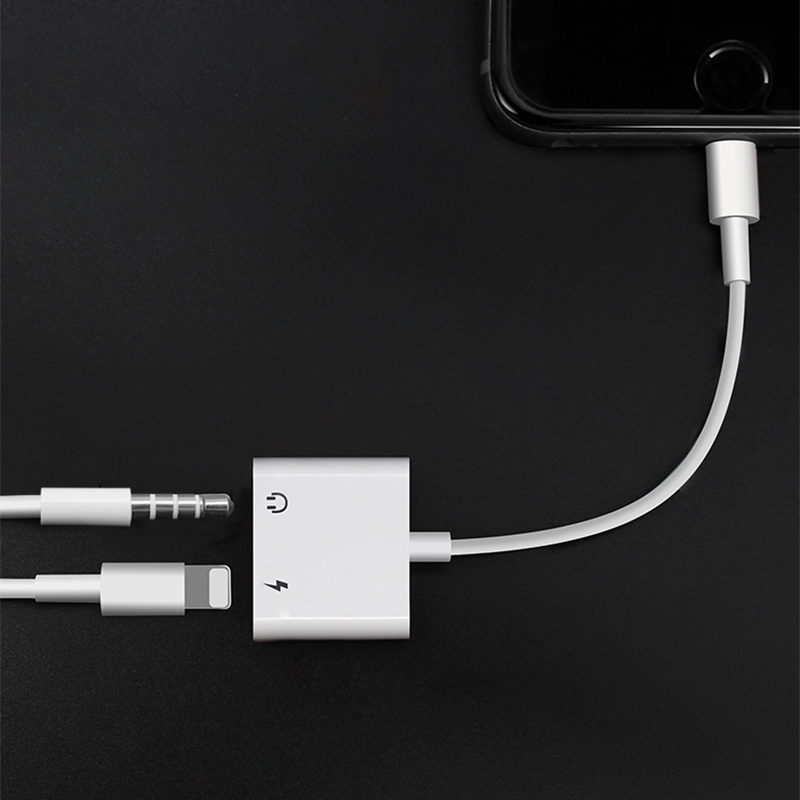 [youkuntwo]Dây cáp chuyển đổi cổng lightning từ 1 đầu đực sang 2 trong 1 cho tai nghe iPhone 8 7 X XS