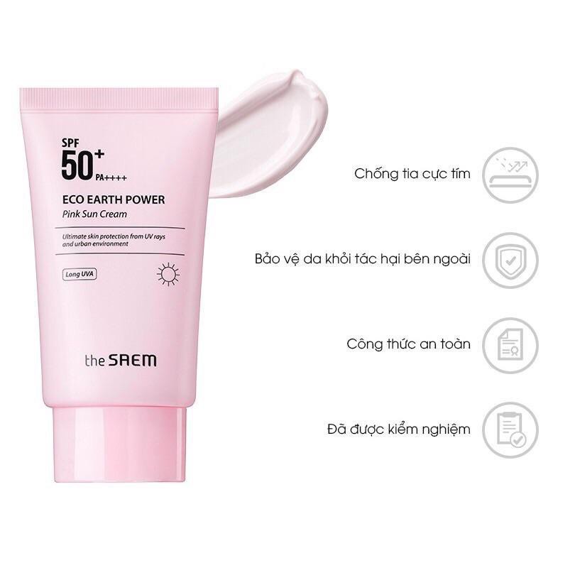 Kem Chống Nắng The Saem Eco Earth Power Sun Cream SPF50++ nâng tone và kiềm dầu cực tốt ( Hàn Quốc )