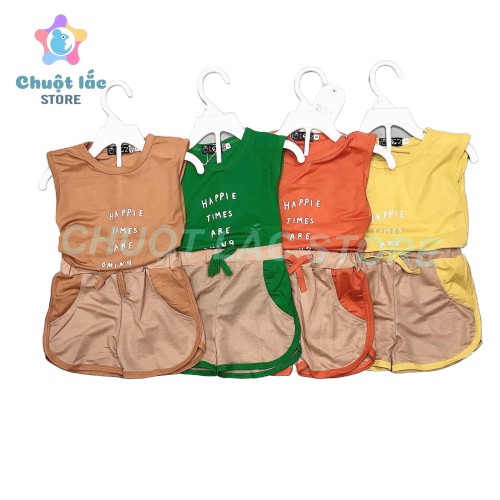 Bộ quần áo bé trai bé gái happy chất thun cotton đũi mát mẻ hút mồ hôi cho bé từ 5kg đến 16kg( màu vàng, xanh, nâu, cam)