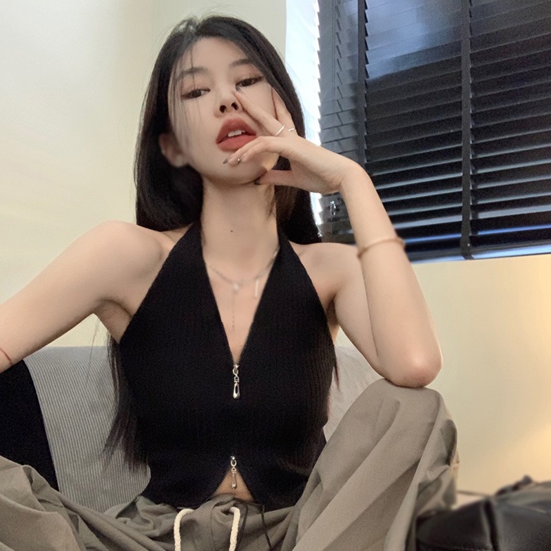 Áo Tank Top Dệt Kim Không Tay Cổ Chữ V Màu Sắc Đơn Giản Cho Nữ