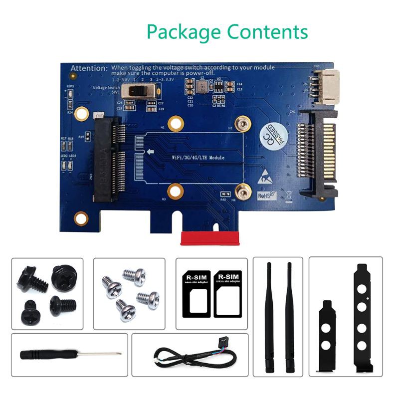 H.S.V✺Mini PCI-E PCI Express to PCI-E 1x Adapter With SIM card Slot for WiFi 3G/4G LTE