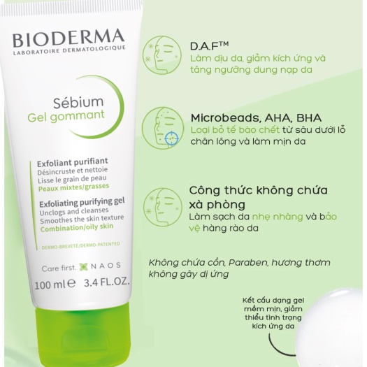 Gel tẩy tế bào chết làm mịn da Bioderma Sebium Gel Gommant 100ml