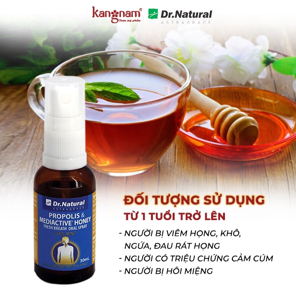 Xịt Họng Keo Ong Dr Natural Propolis &amp; Mediactive Honey (Hộp/ lọ 30ml)