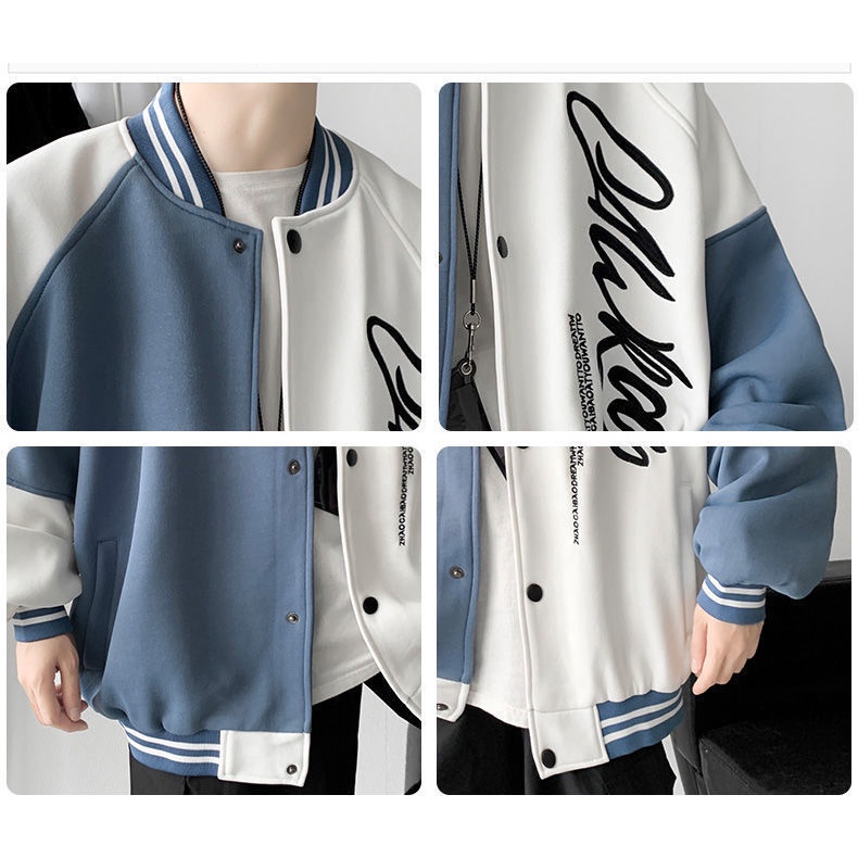 Áo Khoác Bóng Chày Dáng Rộng Phong Cách Thể Thao Hồng Kông Cá Tính Cho Nam