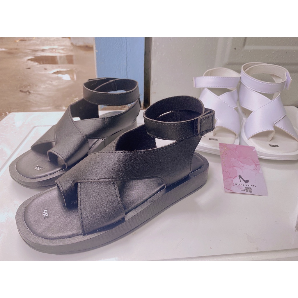 Sandal nữ xỏ ngón đế bằng 3cm, quai da đi học/ đi làm/ đi chơi - dép quai hậu-1000038