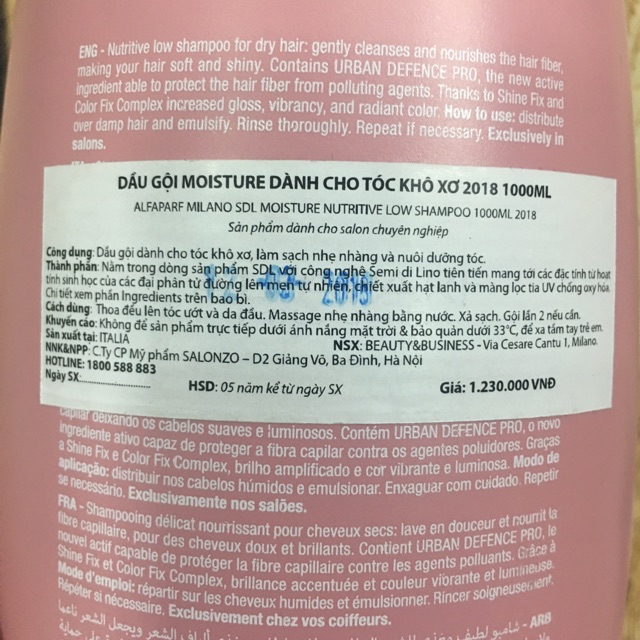 COMBO DẦU GỘI VÀ KEM XẢ KHÔ MOISTURE DÀNH CHO TÓC KHÔ XƠ ALFAPARF SEMI DILINO Ý 1000ml x 2