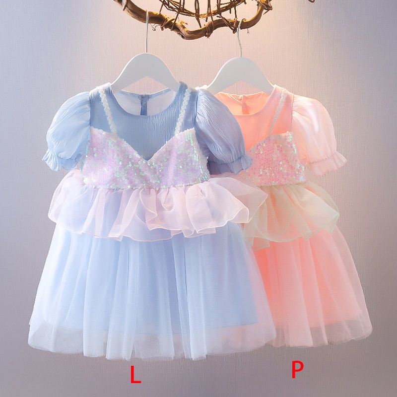 Đầm Công Chúa Tay Ngắn Cổ Tròn Màu Trơn Thời Trang Mùa Hè Cho Bé Gái Se7en