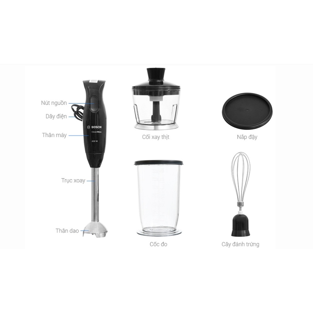 Máy xay cầm tay Bosch HMH MSM2650B công suất 600w tiện dụng [Hàng Đức]