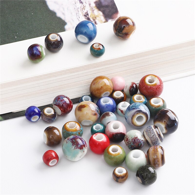 Hạt charm sứ hình tròn đều dùng làm bông tai vòng tay vòng cổ trang sức thủ công 6mm 8mm 10mm