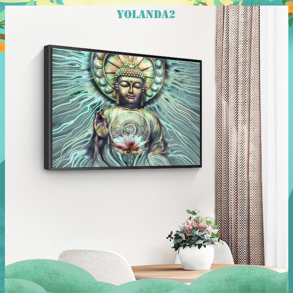 Tranh đính đá kim cương 5D DIY hình hoa sen Đức Phật độc đáo