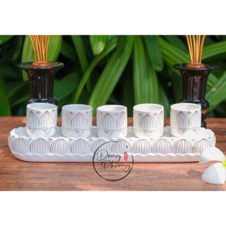 Bộ Đồ Thờ Cúng - Set Bàn Thờ Sứ Bạch Ngọc Búp Sen Cao Cấp