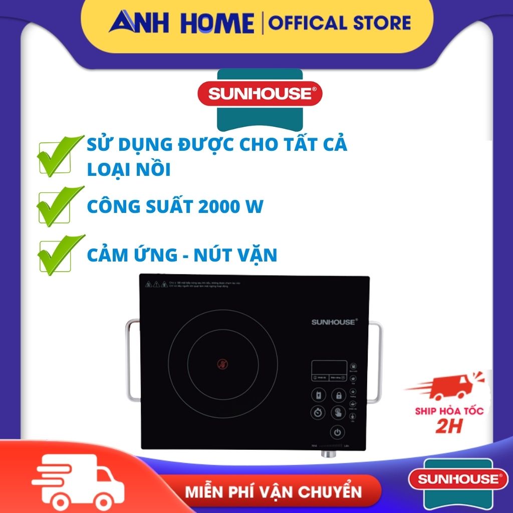 Bếp từ Sunhouse, bếp điện từ đơn nấu lẩu SHD6017 bền đẹp 7 chế độ nấu🍀