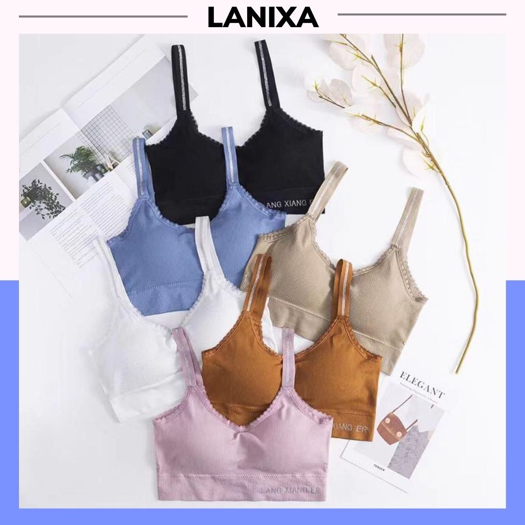 Áo bra nữ ren 2 dây tập gym thể thao in chữ cá tính, Áo lót nữ đệm mút mỏng LANIXA 1607