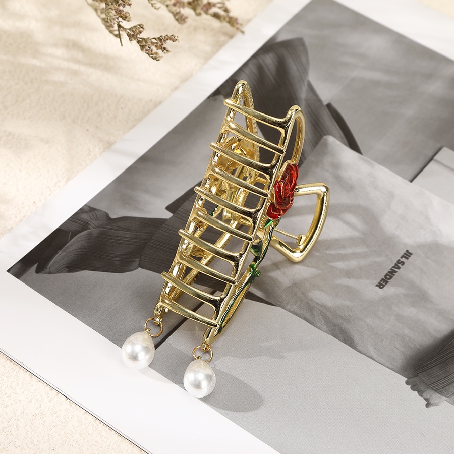 Kẹp Tóc Kim Loại Hình Hoa Hồng Đính Ngọc Trai Phong Cách Retro Hàn Quốc