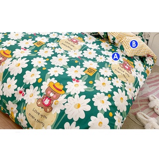 Vải may chăn ga áo gối,gối ôm khổ 2m35 hình bông cúc nền xanh lá