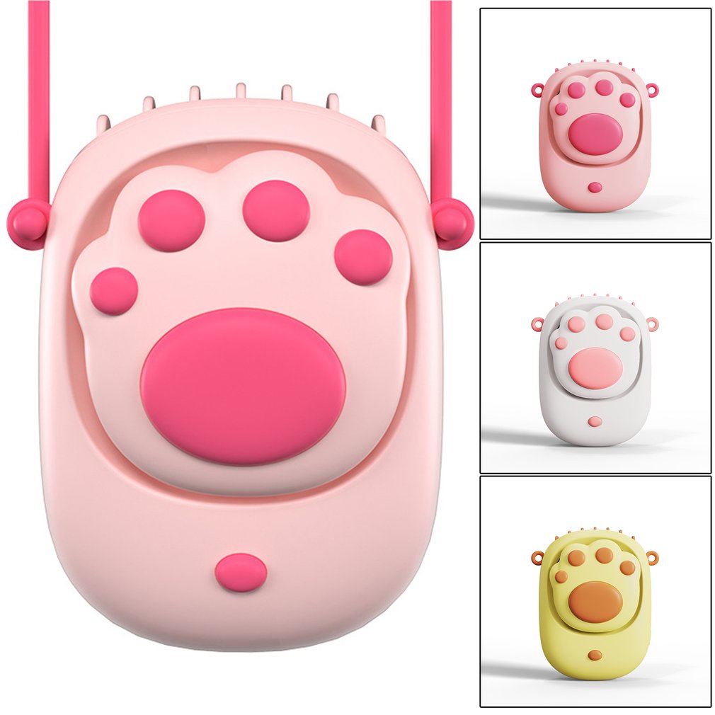 Quạt Cầm Tay Đeo Cổ Thắt Lưng Để Bàn làm Việc Văn Phòng Giường Ngủ Mini Sạc Usb Tích Điện Hình Chân Mèo Cute