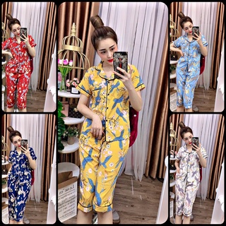 Bộ lụa hạc tay ngắn quần dài- sét lụa hàn mặc nhà quần có túi