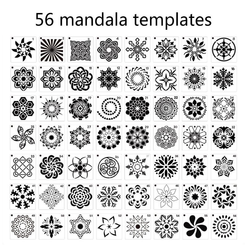 Bộ 36/56 khuôn họa tiết hoa mandala chuyên dụng cho vẽ tranh