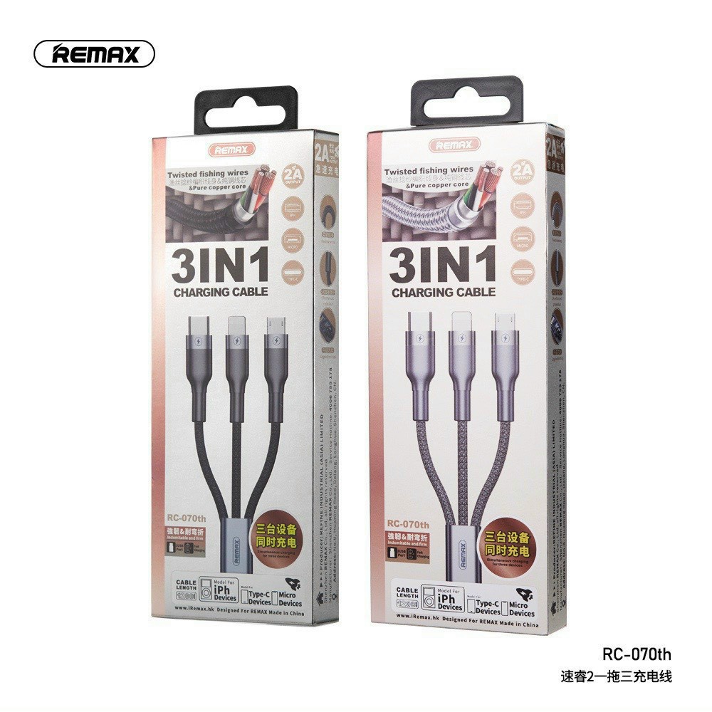 Dây cáp sạc Remax 3 Đầu IPHONE - MICRO USB - TYPE C Dây Dù RC-070TH RC-131th