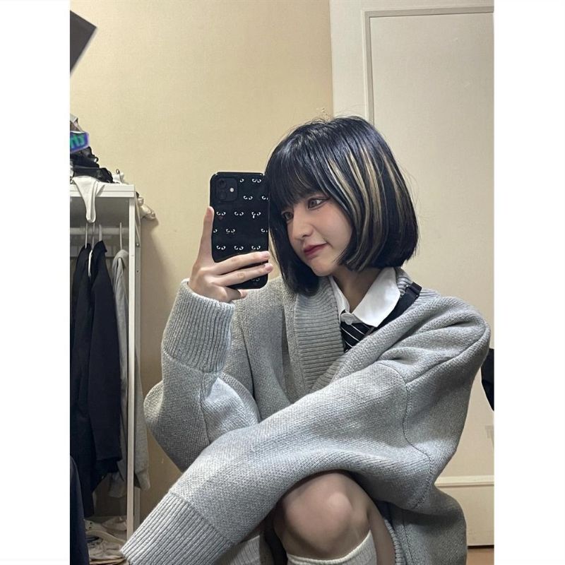 Áo Khoác Cardigan Nữ Màu Xám Lông Chuột Ấm Áp Phong Cách Thời Trang Hàn Quốc