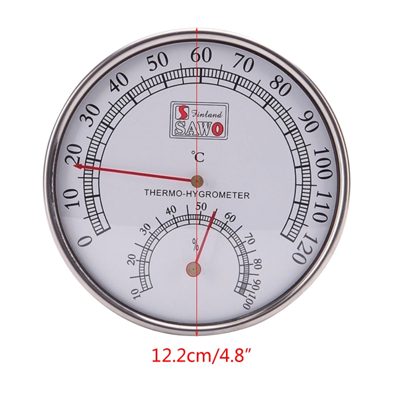 Đồng Hồ Đo Độ Ẩm Xông Hơi Kim Loại Treo Tường 0-120°C &amp; 10%-100