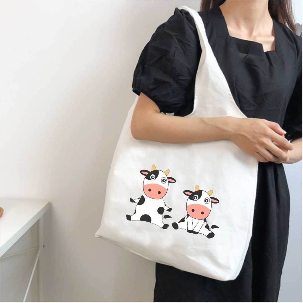 [MẪU HÓT] Túi vải tote đeo vai in hình bò sữa siêu đẹp giá rẻ
