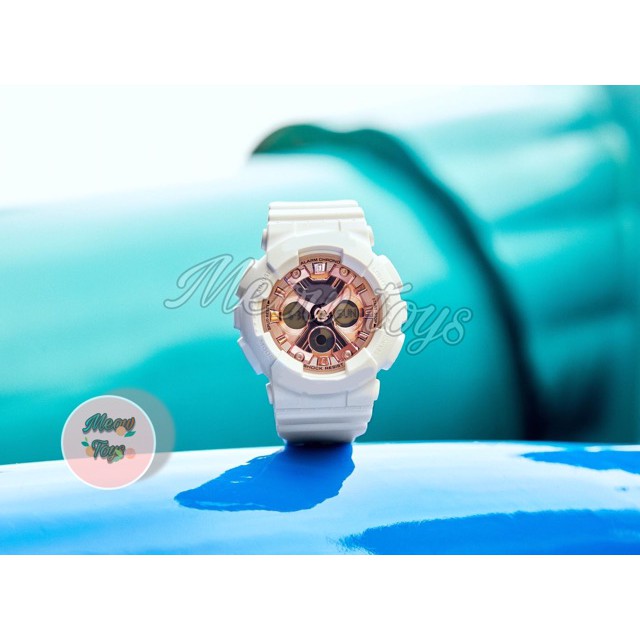 Đồng hồ nữ GA-120 dây nhựa màu trắng - nền mặt màu hồng ,đồng hồ học snh