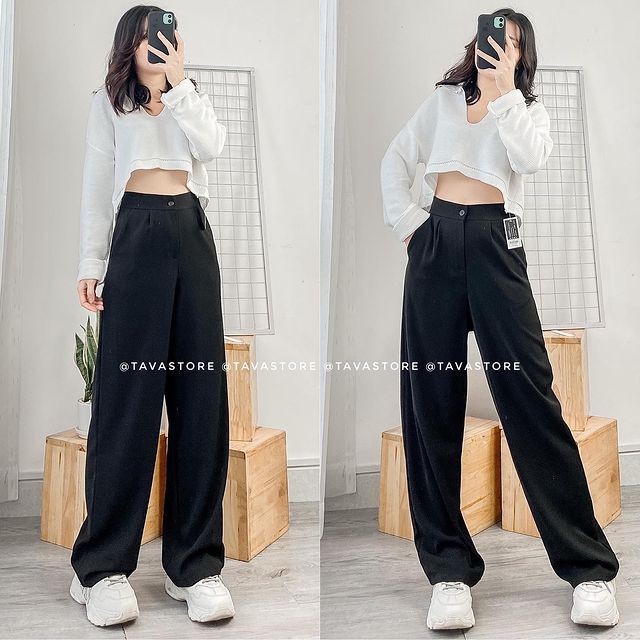 Quần Tây Ống Rộng Culottes Nữ Loại Nút Trước Hoặc Dây Kéo Sau