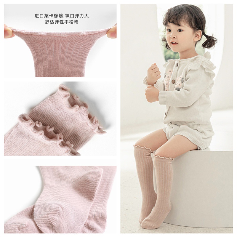 Vớ Cotton Cao Tới Gối Màu Trơn Kiểu Công Chúa Dành Cho Bé Gái 0-5 Tuổi