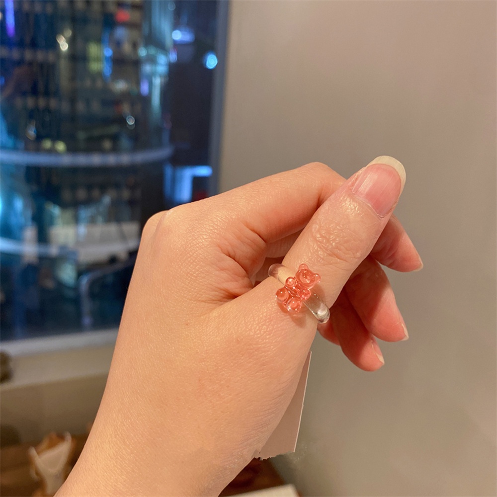 Nhẫn Đeo Ngón Tay Bằng Nhựa Resin Màu Macaron Hình Gấu 2021 Thời Trang Hàn Quốc Cho Nữ