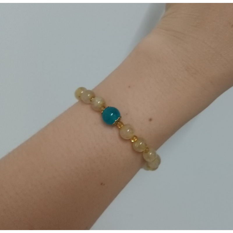 Vòng tay nữ đá tóc vàng thanh tẩy thu hút năng lượng tích cực may mắn