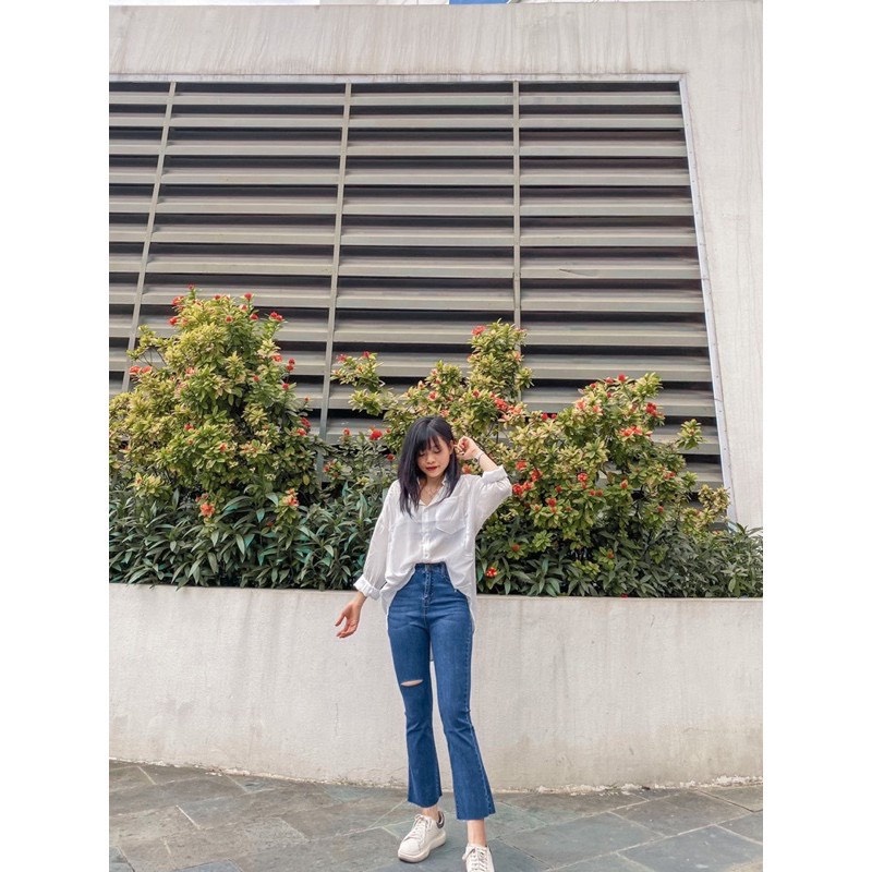 Quần jeans nữ ống loe nhiều màu dáng dài cạp cao phong cách Ulzzang Hàn xu hướng thời trang cá tính sành điệu loại 1