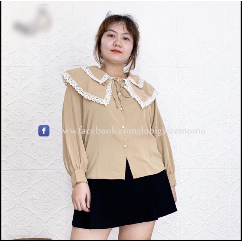 [Shop bigsize nữ 60kg-90kg] Áo sơ mi tay dài công sở cổ viền ren màu đen/nâu/nude/trắng shop táo đỏ bigsize