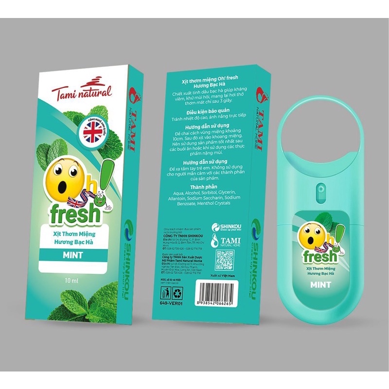 Xịt thơm miệng Oh!Fresh tinh chất Bạc Hà Mát Lạnh 10ml