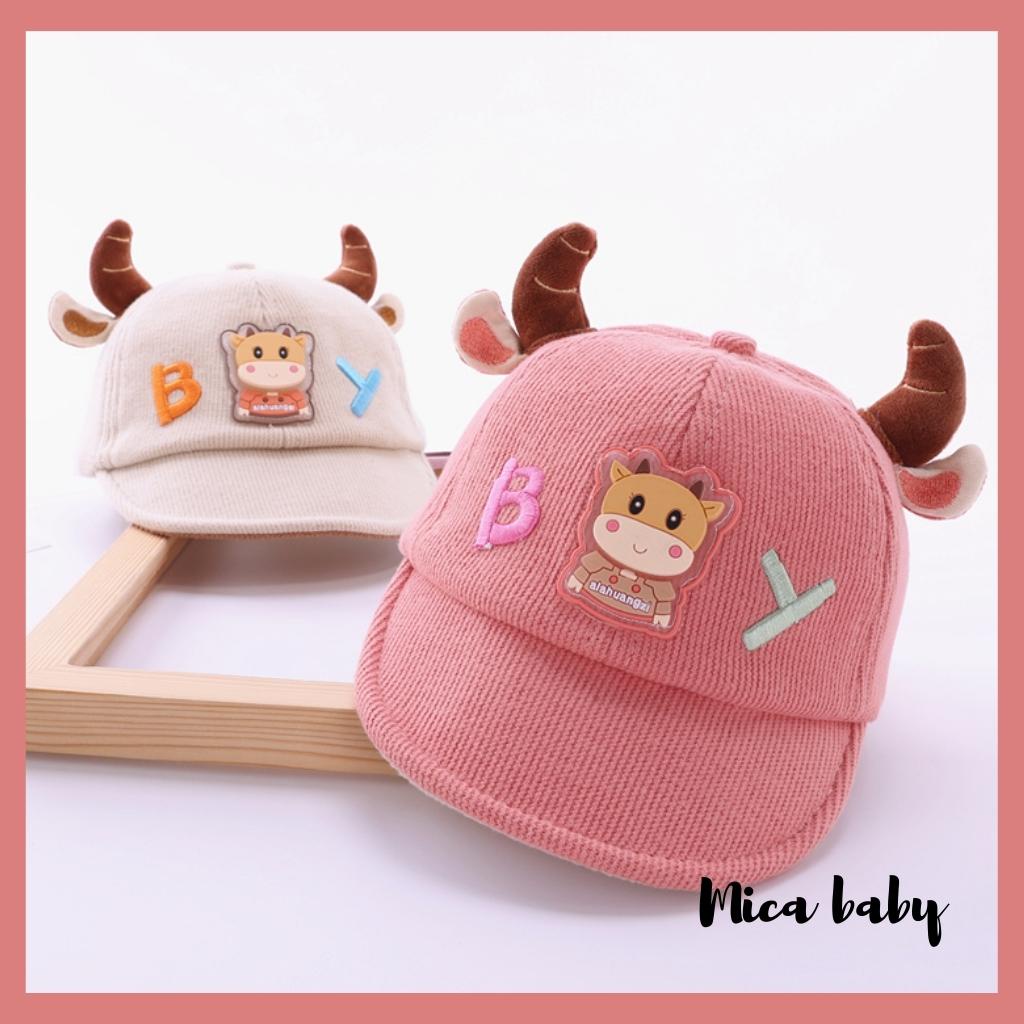 Mũ lưỡi trai mềm họa tiết sừng trâu chữ BY đáng yêu cho bé MH128 Mica Baby