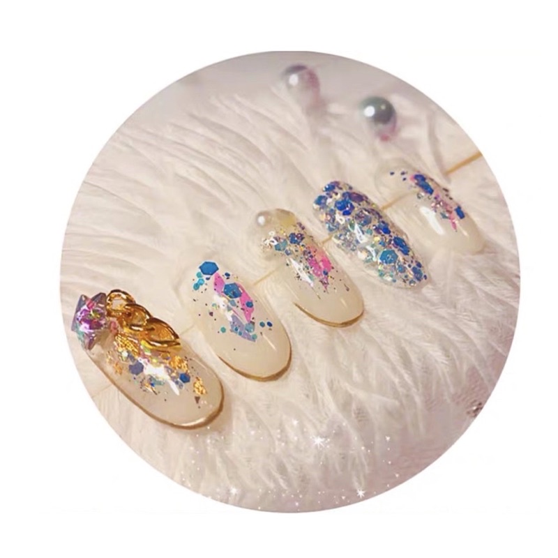 Set nhũ kim tuyến 8 màu trang trí ,Nhũ Vảy Cá 9D kim tuyến 8 hũ Nail / Gấu Nail